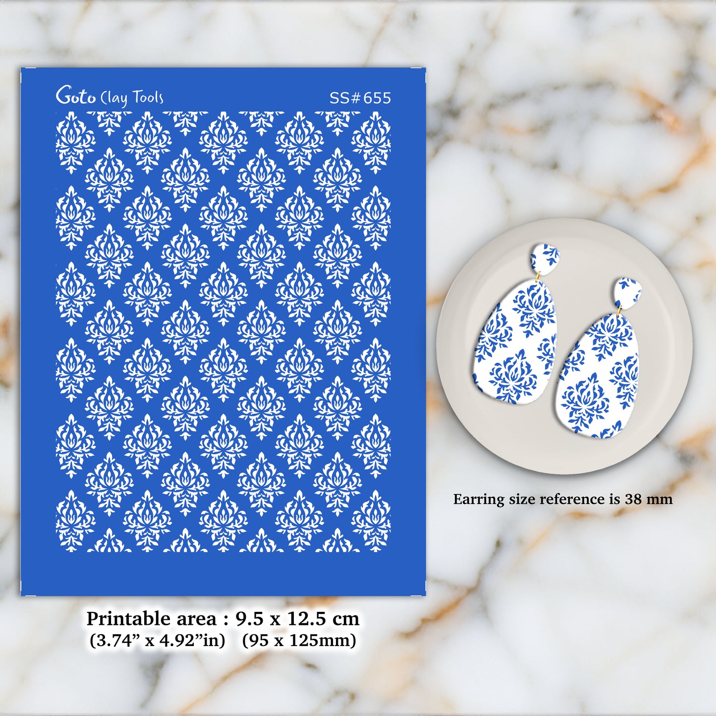 Damask Silkscreen for Polymer Clay Earring making, Clay Stencils, Clay Earring Silkscreen, Polymer Clay Supplies SS#655