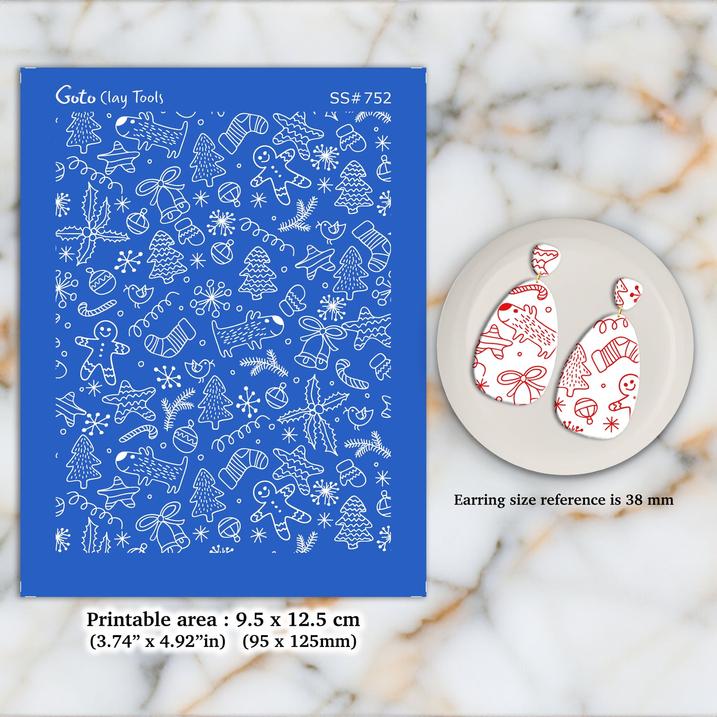 Christmas Silkscreen for Polymer Clay Earring making, Clay Stencils, Clay Earring Silkscreen, Polymer Clay Supplies SS#752