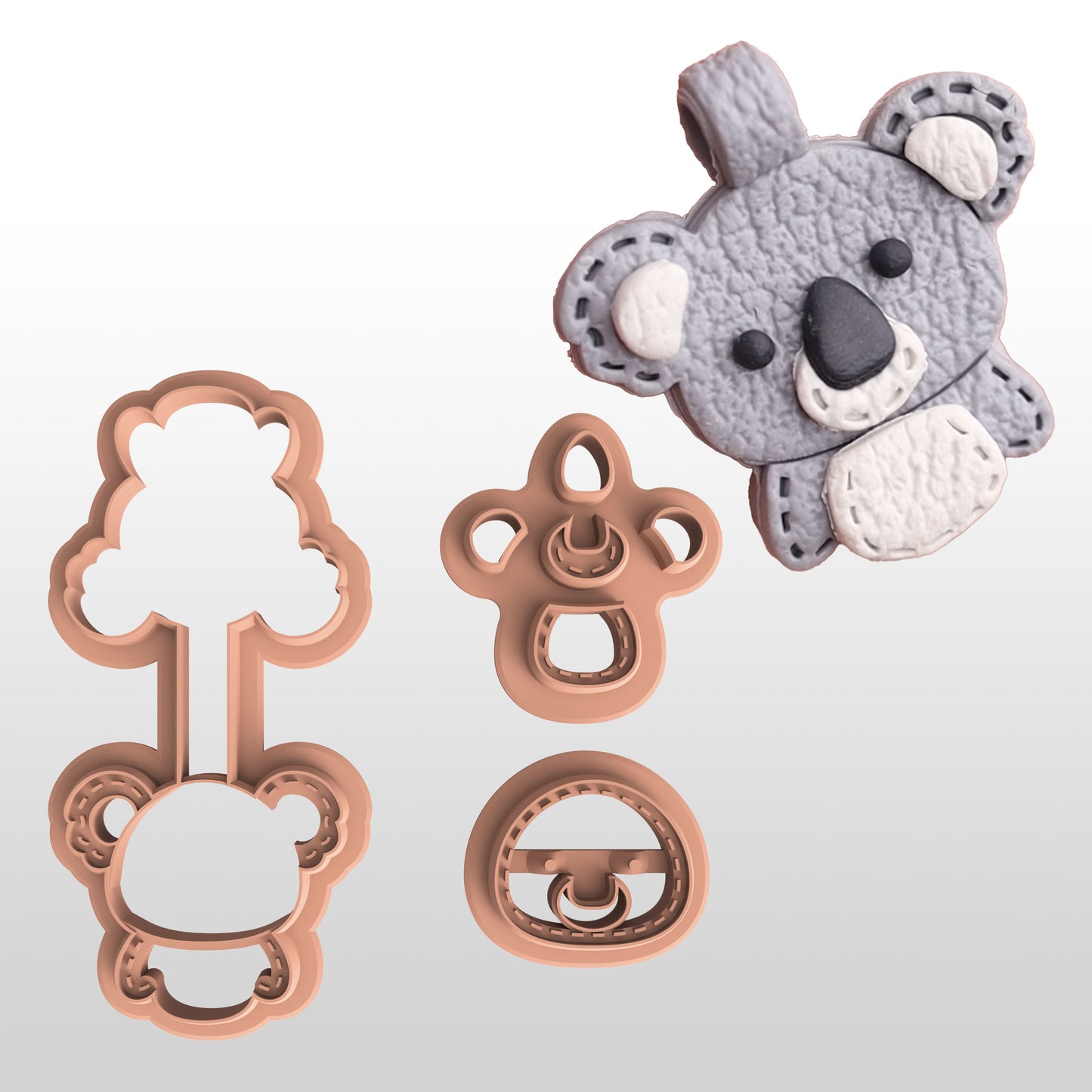 Koala Keychain Clay Cutter Set - Stitched effect Clay Keyring Cutters