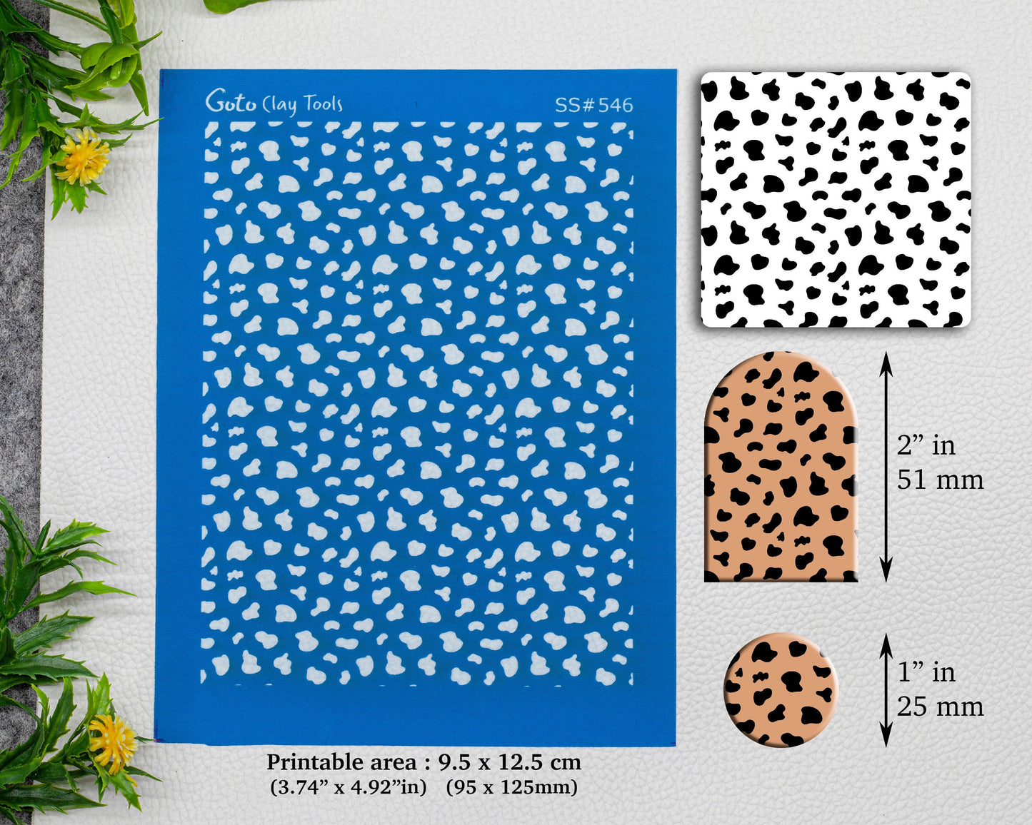 Cow Pattern Silkscreen for Polymer Clay Earring making, Clay Stencils, Clay Earring Silkscreen, Polymer Clay Supplies SS#546