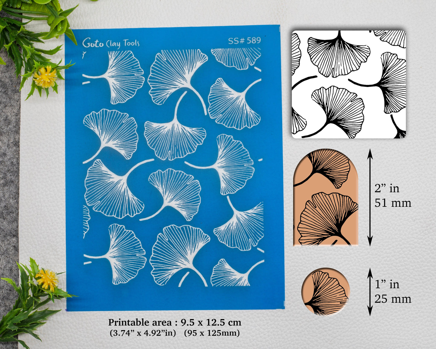 Ginkgo Leaf Silkscreen for Polymer Clay Earring making, Clay Stencils, Clay Earring Silkscreen, Polymer Clay Supplies SS#589