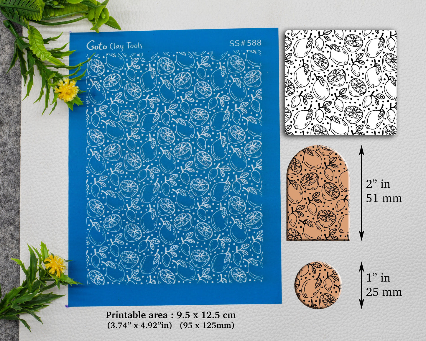 Lemon Silkscreen for Polymer Clay Earring making, Clay Stencils, Clay Earring Silkscreen, Polymer Clay Supplies SS#588