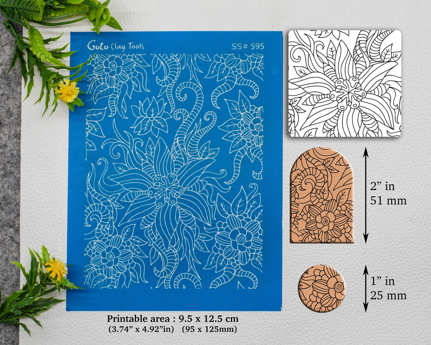 Hand drawn Floral Silkscreen for Polymer Clay Earring making, Clay Stencils, Clay Earring Silkscreen, Polymer Clay Supplies SS#595