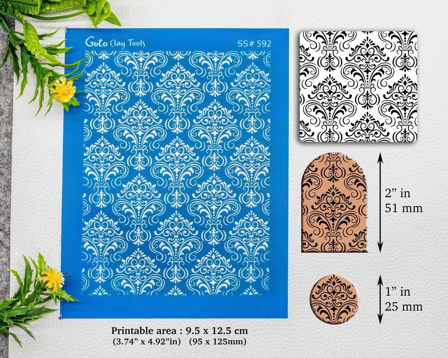 Damask Silkscreen for Polymer Clay Earring making, Clay Stencils, Clay Earring Silkscreen, Polymer Clay Supplies SS#592