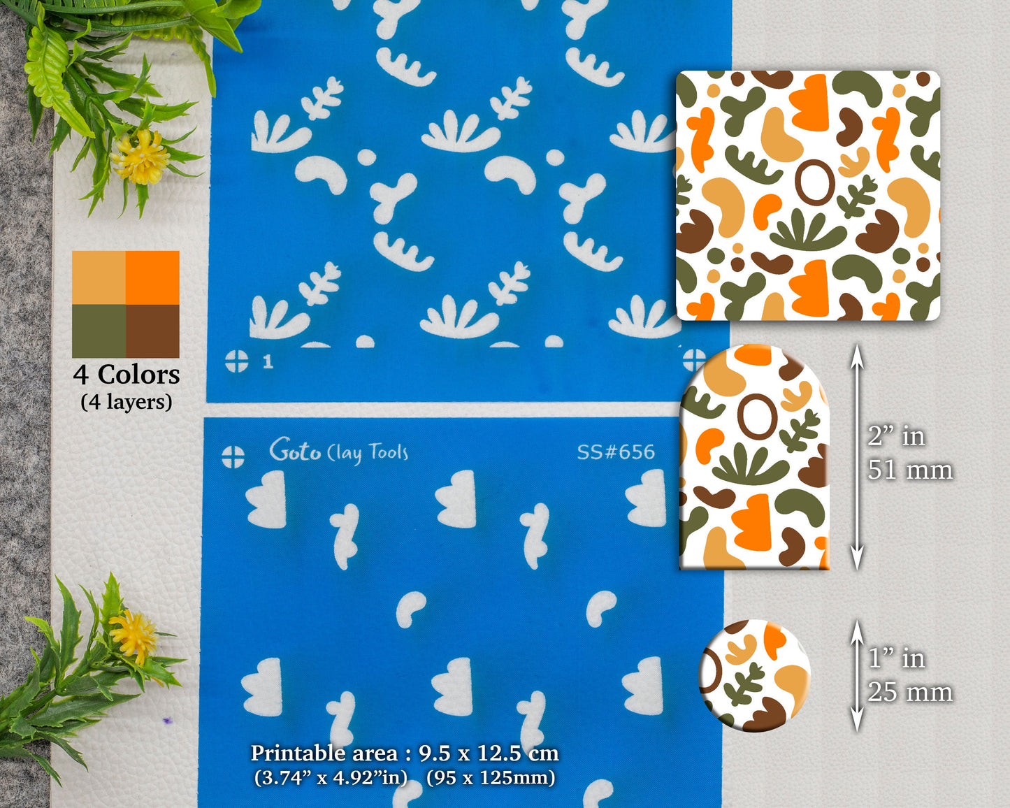 4 colors Organic Silkscreen for Polymer Clay Earring making, Clay Stencils, Clay Earring Silkscreen, Polymer Clay Supplies SS#656