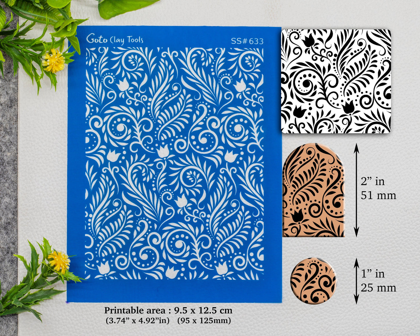 Ornamental leaves Silkscreen for Polymer Clay Earring making, Clay Stencils, Clay Earring Silkscreen, Polymer Clay Supplies SS#633