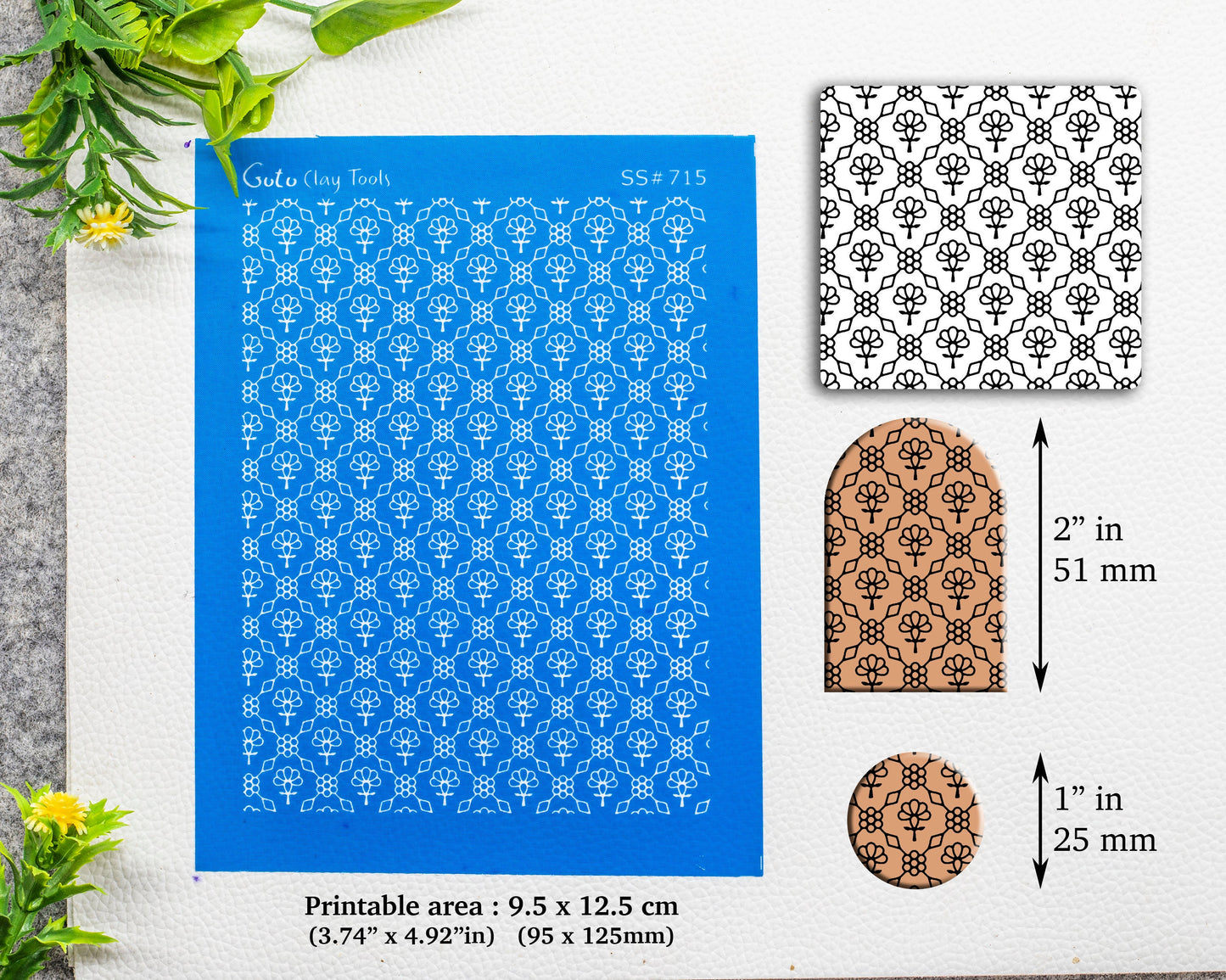 Indian floral Tile Silkscreen for Polymer Clay Earring making, Clay Stencils, Clay Earring Silkscreen, Polymer Clay Supplies SS#715