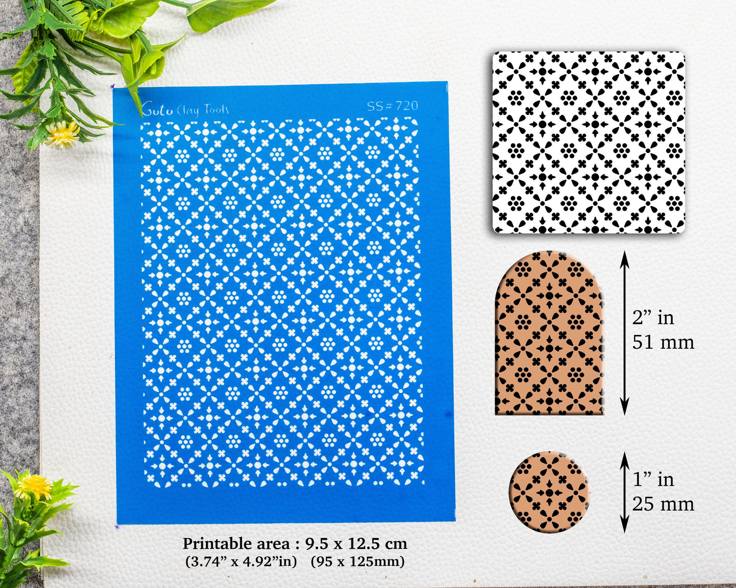 Indian Tile Silkscreen for Polymer Clay Earring making, Clay Stencils, Clay Earring Silkscreen, Polymer Clay Supplies SS#720