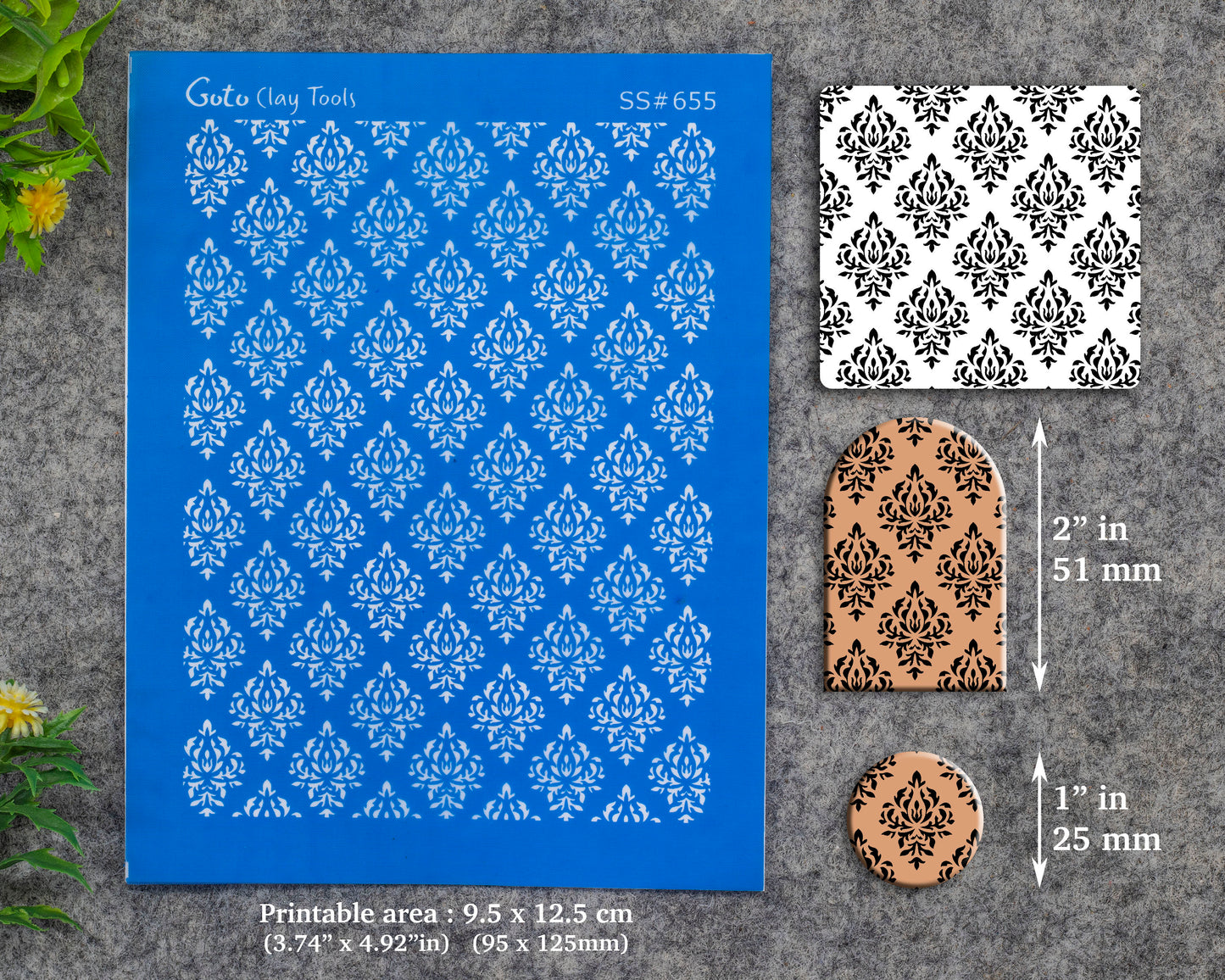 Damask Silkscreen for Polymer Clay Earring making, Clay Stencils, Clay Earring Silkscreen, Polymer Clay Supplies SS#655
