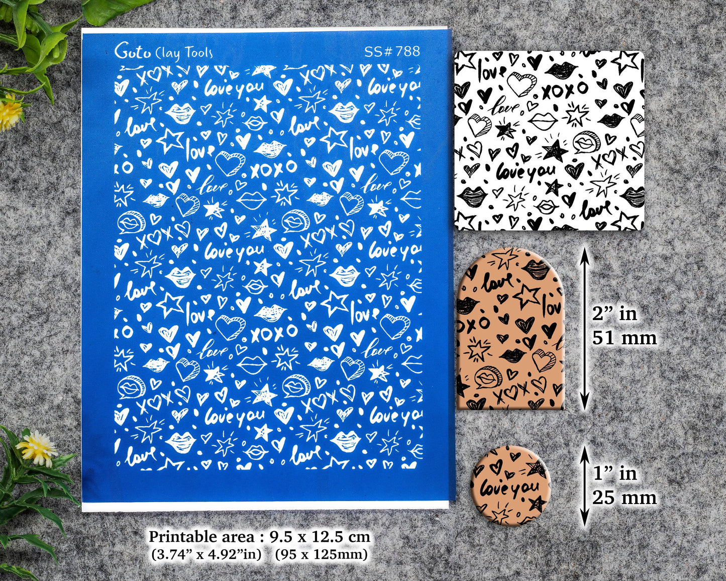 Hand drawn Love XOXO Silkscreen for Polymer Clay Earring making, Clay Stencils, Clay Earring Silkscreen, Polymer Clay Supplies SS#788
