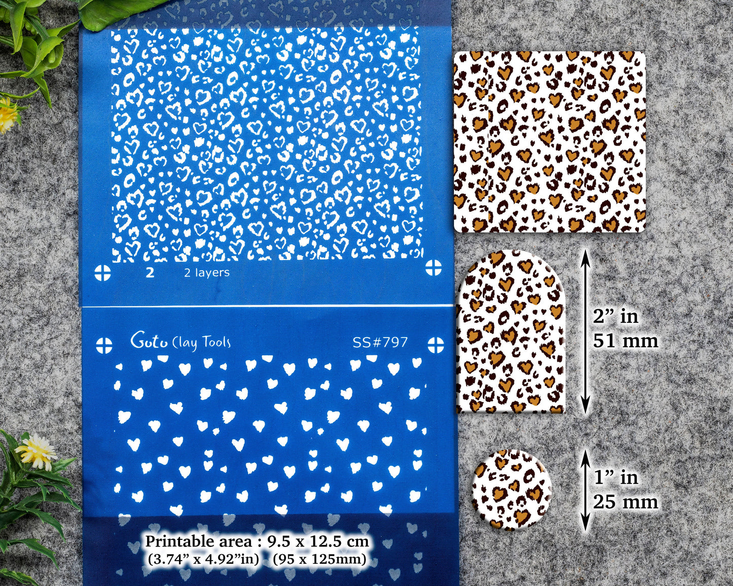 2 Layers Heart Leopard Silkscreen for Polymer Clay Earring making, Clay Stencils, Clay Earring Silkscreen, Polymer Clay Supplies SS#797