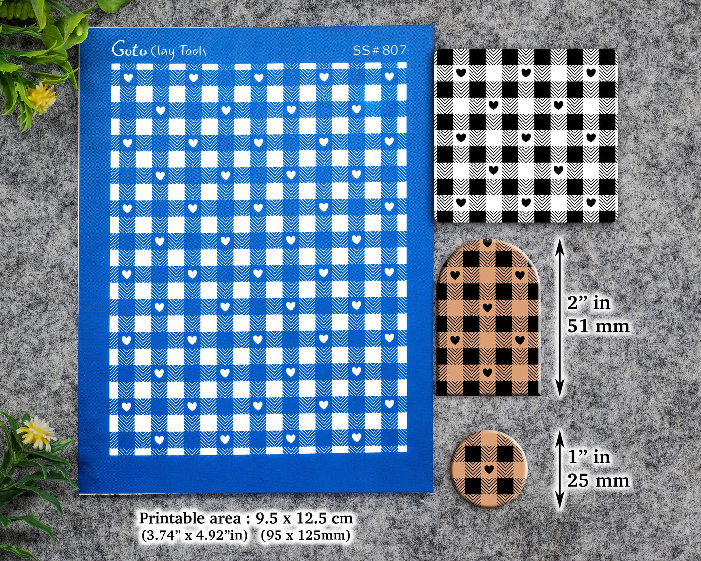 Valentine Gingham Silkscreen for Polymer Clay Earring making, Clay Stencils, Clay Earring Silkscreen, Polymer Clay Supplies SS#807
