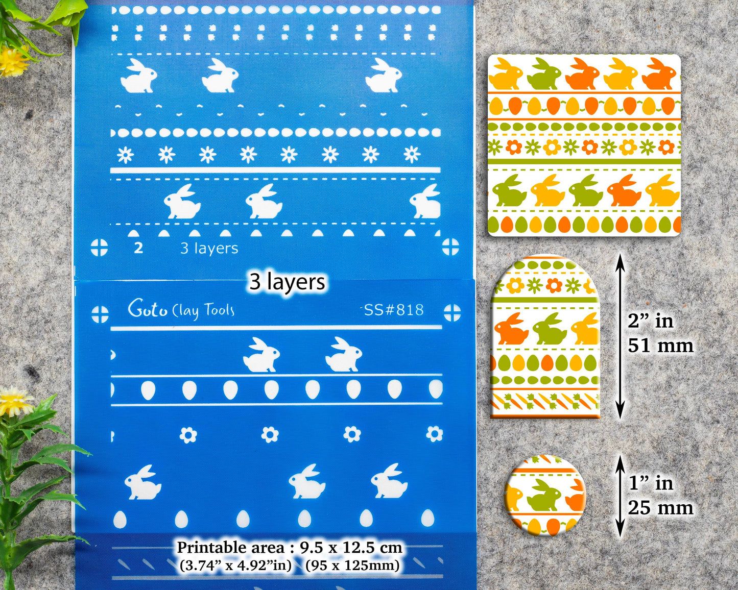 3 Layers Easter Border Silkscreen for Polymer Clay Earring making, Clay Stencils, Clay Earring Silkscreen, Polymer Clay Supplies SS#818