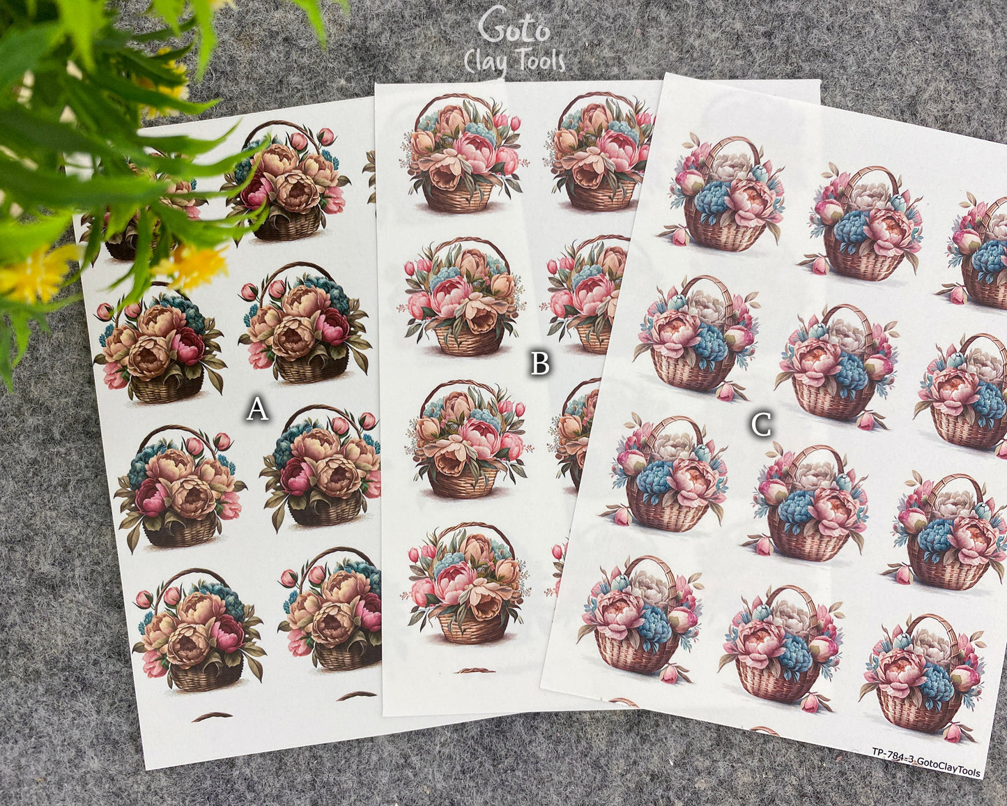 Transfer paper for polymer clay, Flower bouquets, water soluble transfer paper, polymer clay image transfers, magic transfer paper #784