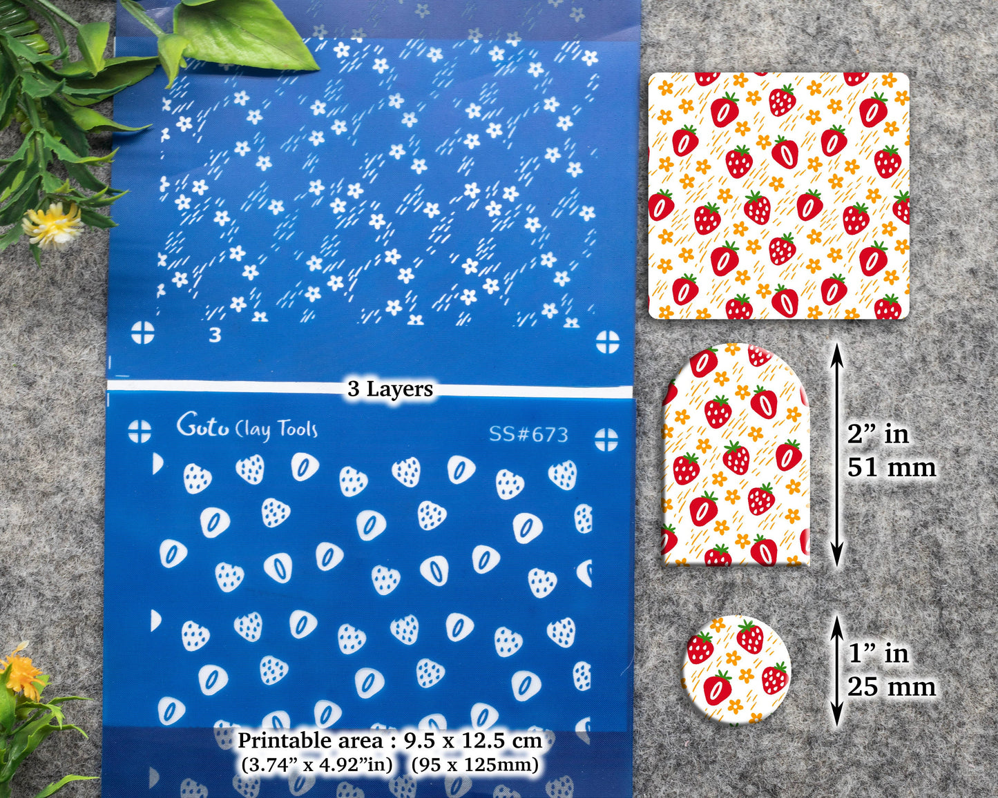 3 Layers Strawberry Silkscreen for Polymer Clay Earring making, Clay Stencils, Clay Earring Silkscreen, Polymer Clay Supplies SS#673
