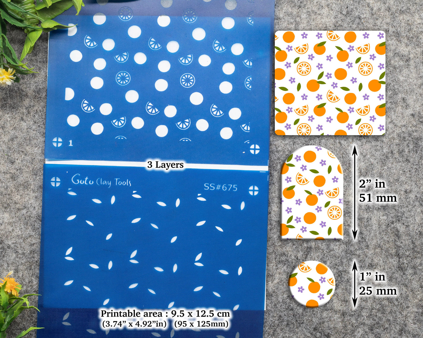 3 Layers Orange Silkscreen for Polymer Clay Earring making, Clay Stencils, Clay Earring Silkscreen, Polymer Clay Supplies SS#675