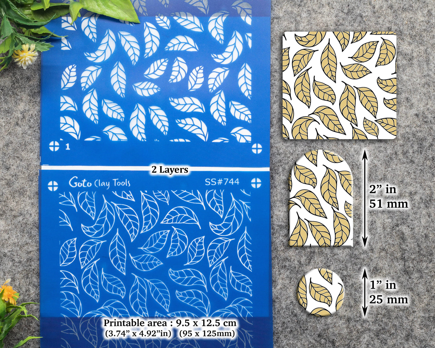 2 layers Leaves Silkscreen for Polymer Clay Earring making, Clay Stencils, Clay Earring Silkscreen, Polymer Clay Supplies SS#744