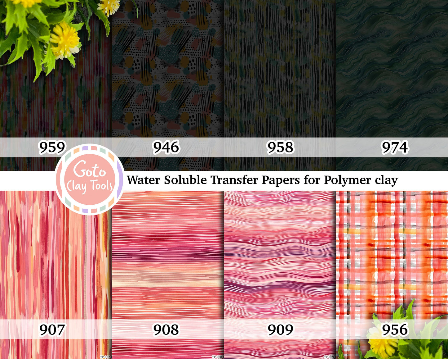 Water soluble Transfer paper for polymer clay, Watercolor Stripes patterns, polymer clay image transfers, magic transfer paper