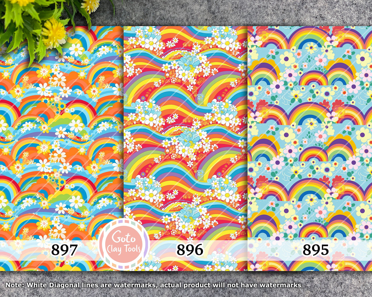 Water soluble Transfer paper for polymer clay, Rainbow patterns, polymer clay image transfers, magic transfer paper