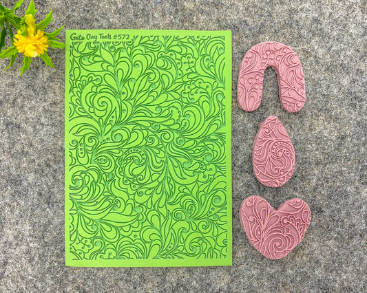 Ornamental Vine Texture mat for polymer clay, Polymer Clay Rubber Texture mat, Texture Tile mats, Rubber Texture Sheet #572