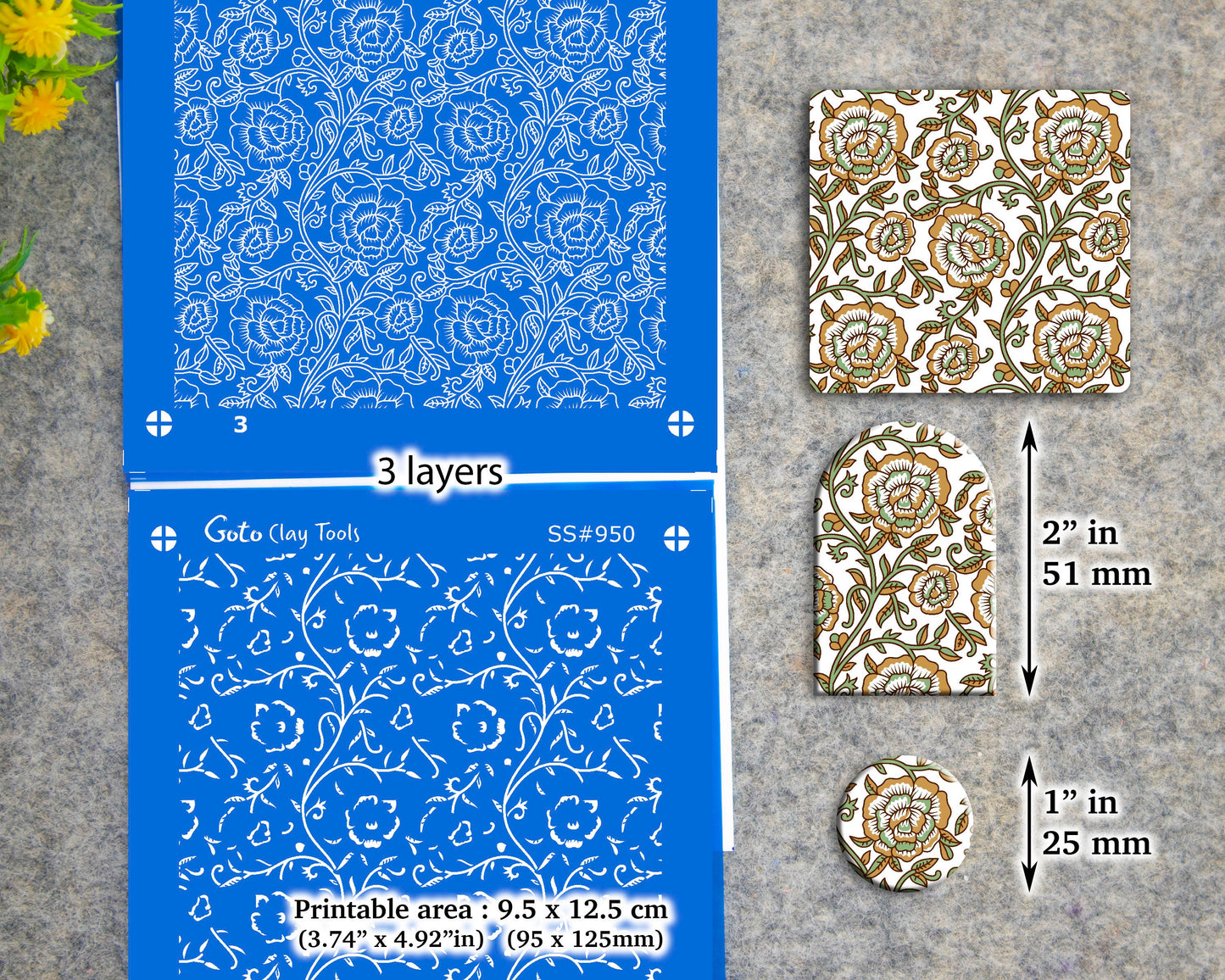 3 Layers Indian Floral Silkscreen for Polymer Clay Earring making, Clay Stencils, Clay Earring Silkscreen, Polymer Clay Supplies SS#950