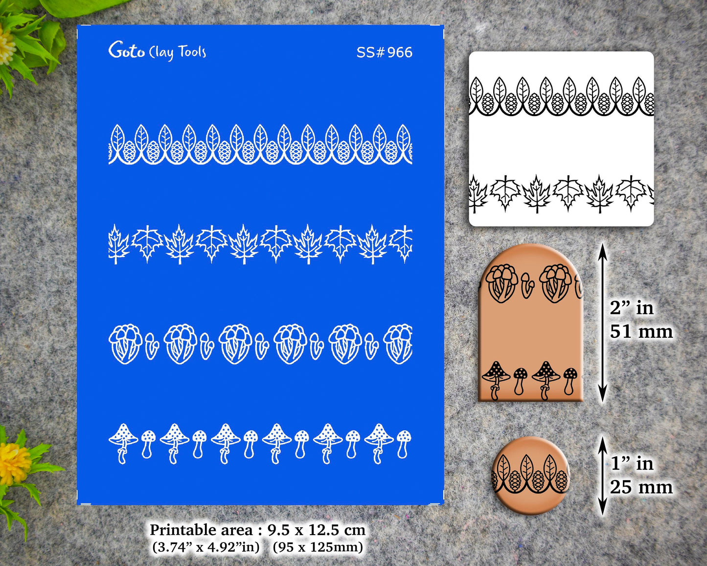 Mushroom Border Silkscreen for Polymer Clay Earring making, Clay Stencils, Clay Earring Silkscreen, Polymer Clay Supplies SS#966