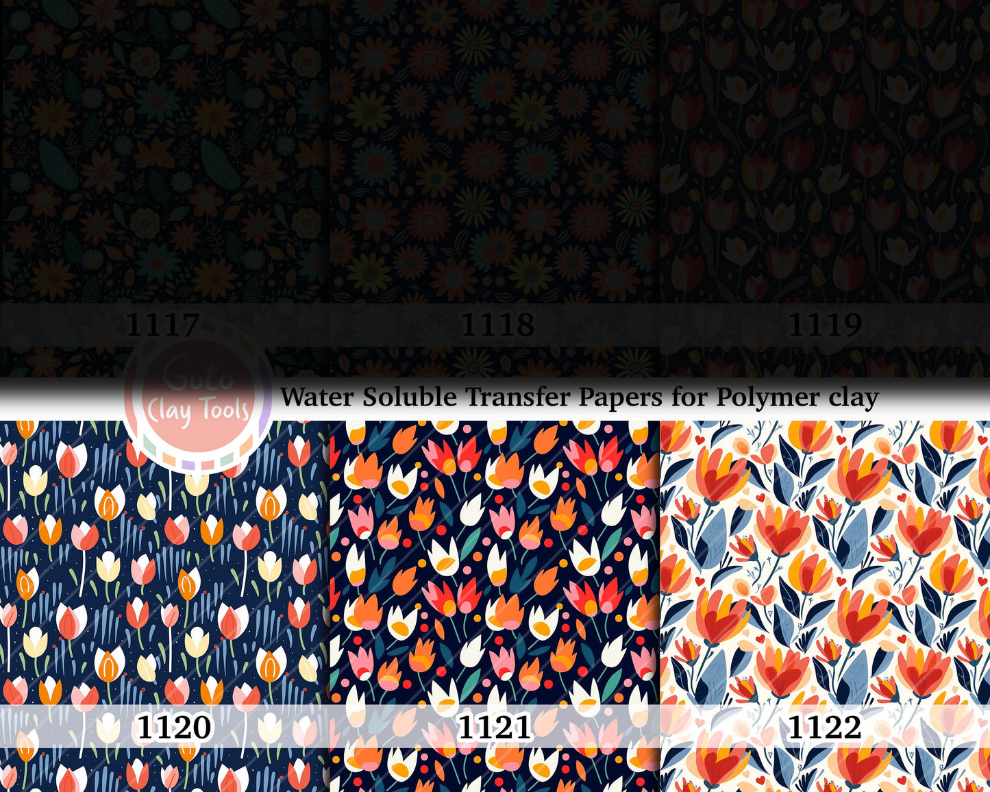 Water soluble Transfer paper for polymer clay, tulip floral pattern, polymer clay image transfers, magic transfer paper