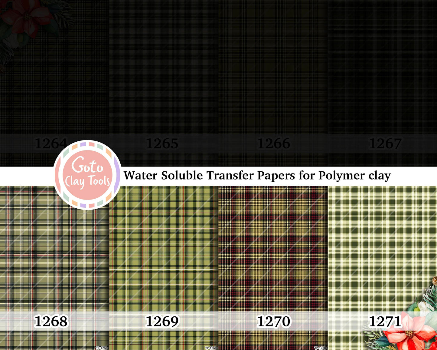 Water soluble Transfer paper for polymer clay, Green Plaid patterns, polymer clay image transfers, magic transfer paper