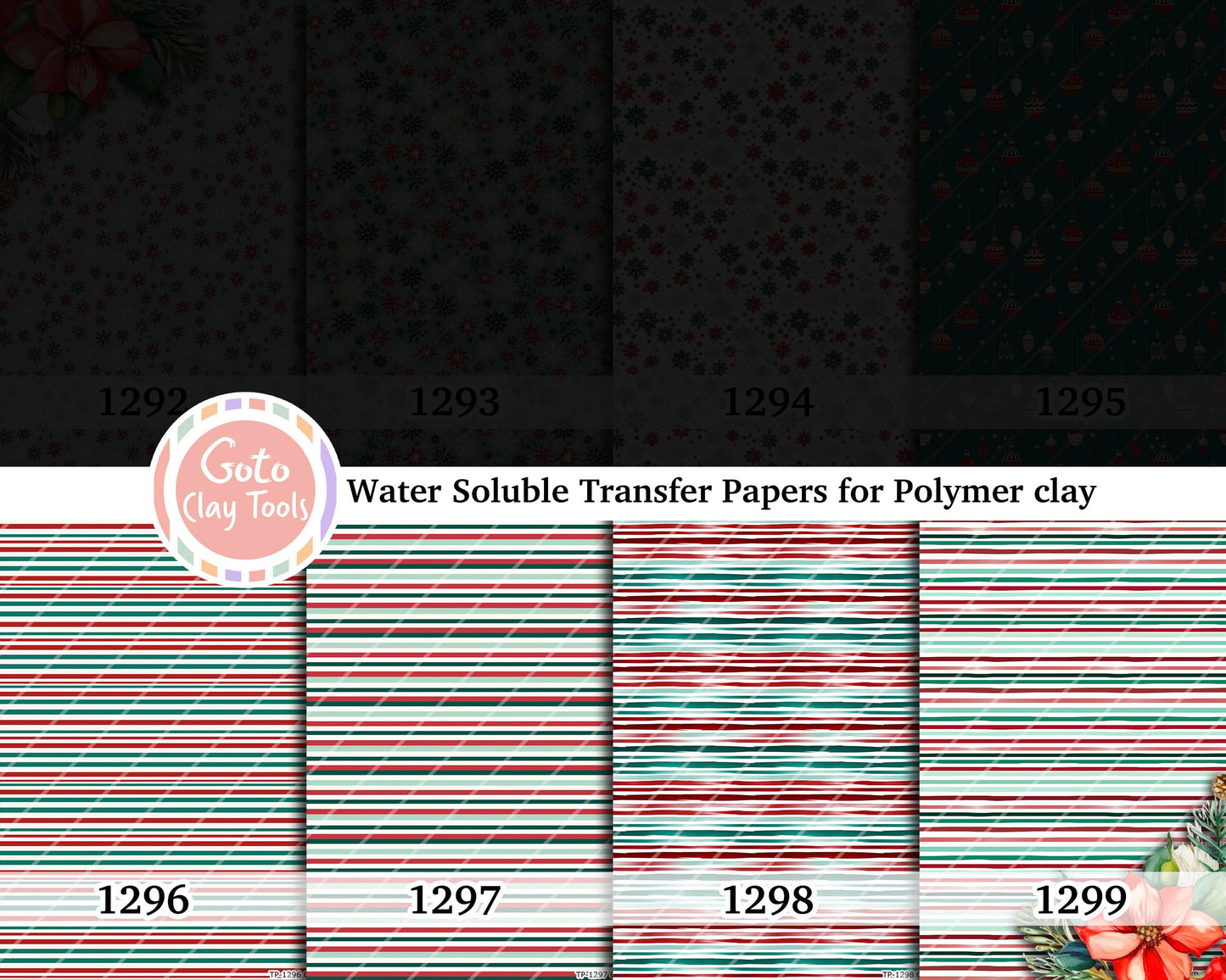Water soluble Transfer paper for polymer clay, Christmas pattern, polymer clay image transfers, magic transfer paper
