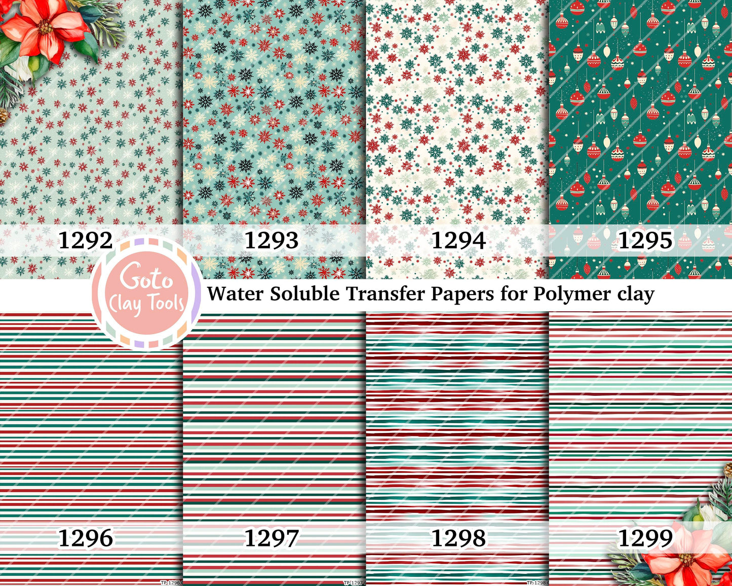 Water soluble Transfer paper for polymer clay, Christmas pattern, polymer clay image transfers, magic transfer paper