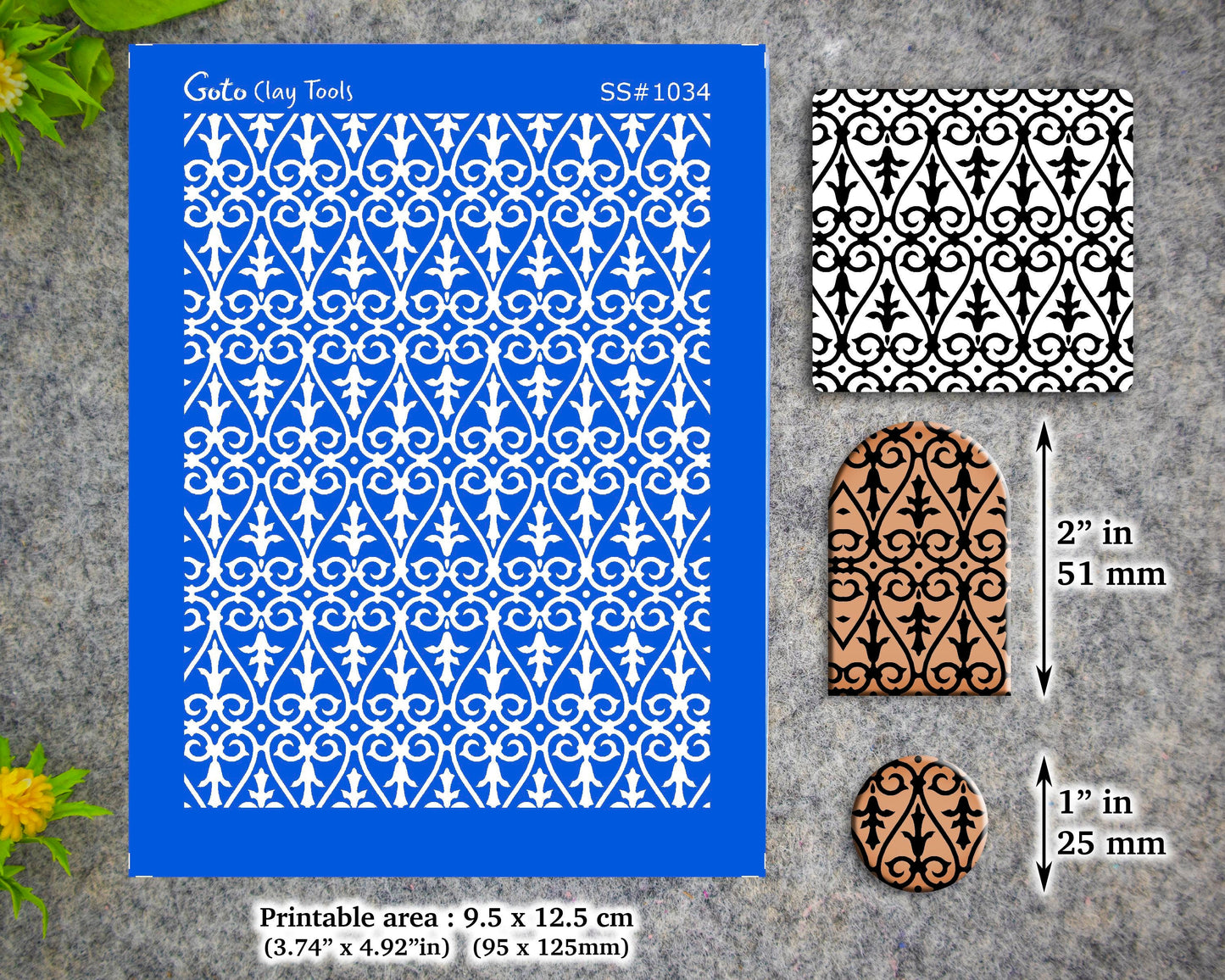 Vintage Arabesque Silkscreen for Polymer Clay Earring making, Clay Stencils, Clay Earring Silkscreen, Polymer Clay Supplies SS#1034