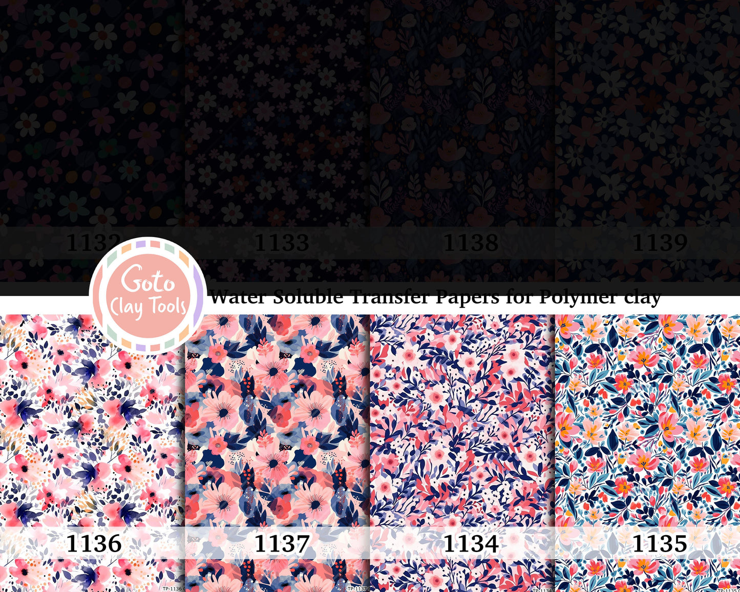 Water soluble Transfer paper for polymer clay, small flower ditsy floral patterns, polymer clay image transfers, magic transfer paper