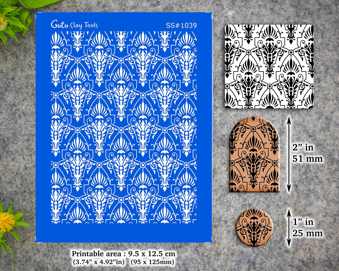 Art deco Damask Silkscreen for Polymer Clay Earring making, Clay Stencils, Clay Earring Silkscreen, Polymer Clay Supplies SS#1039