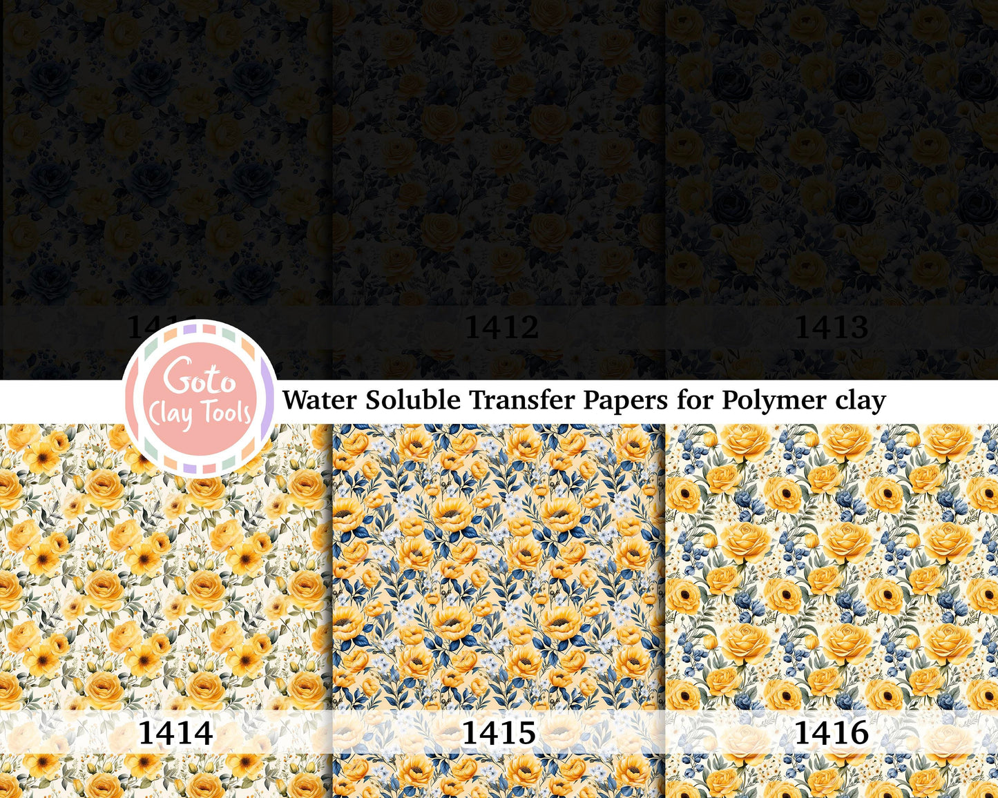 Water soluble Transfer paper for polymer clay, Yellow Rose pattern, polymer clay image transfers, magic transfer paper