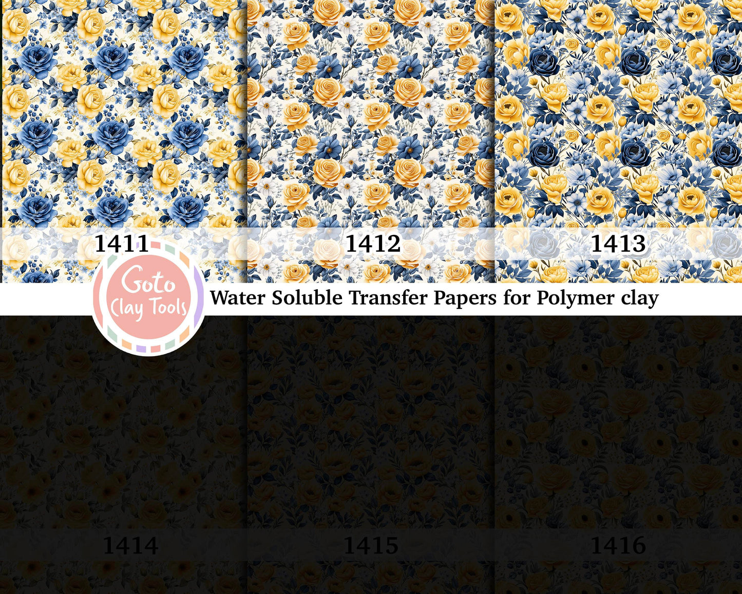 Water soluble Transfer paper for polymer clay, Yellow Rose pattern, polymer clay image transfers, magic transfer paper