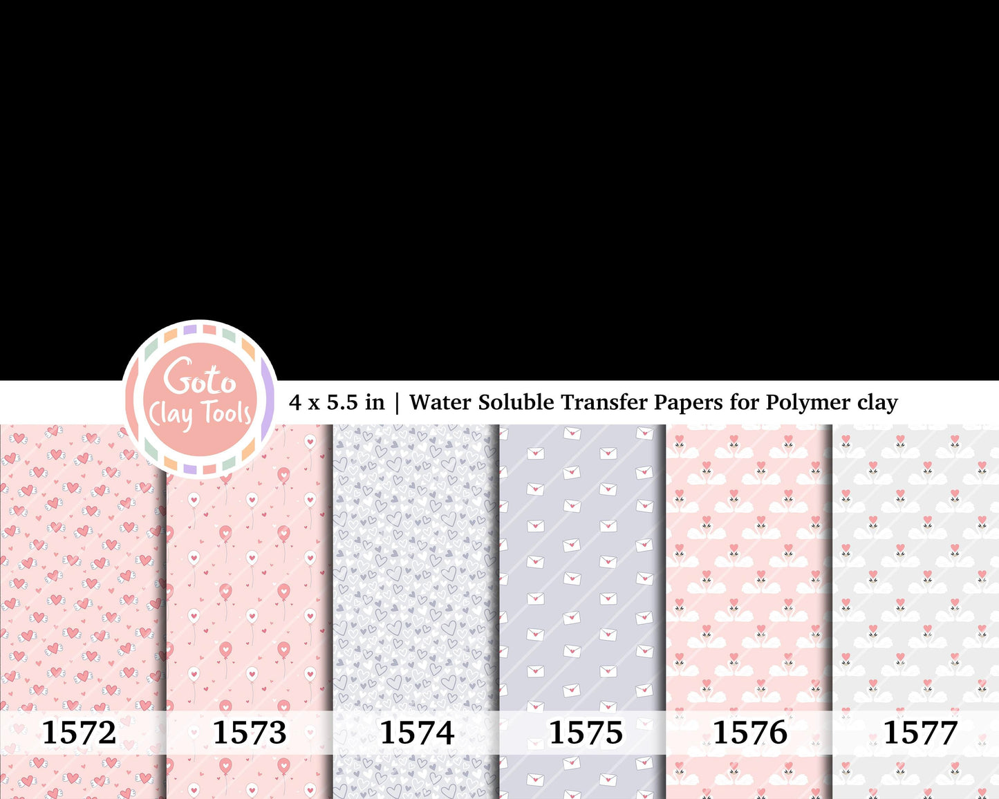 Valentine Water soluble Transfer paper for polymer clay,heart letters, flying love heart, polymer clay image transfers, magic transfer paper