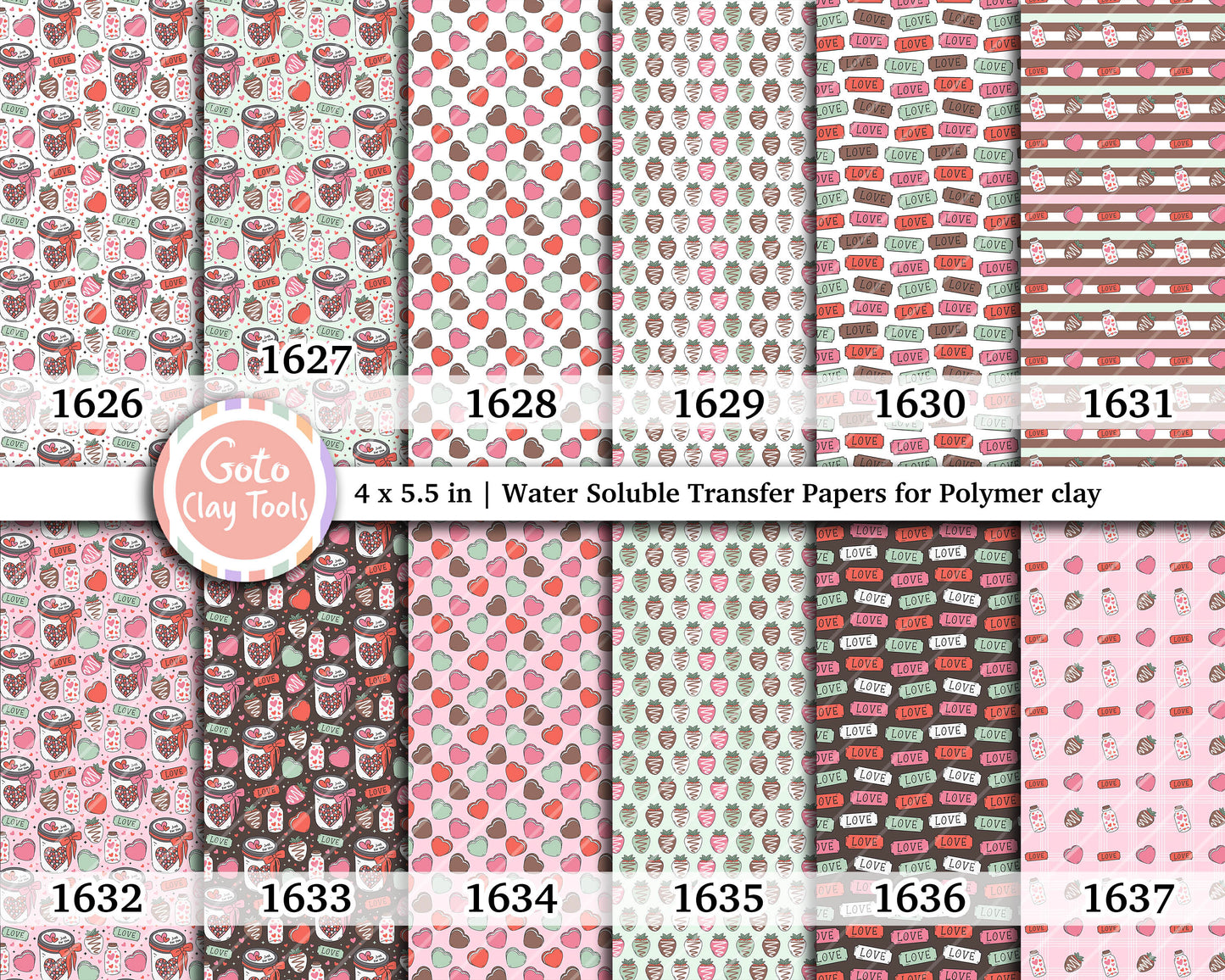 Valentine Water soluble Transfer paper for polymer clay, love strawberries, love heart, polymer clay image transfers, magic transfer paper