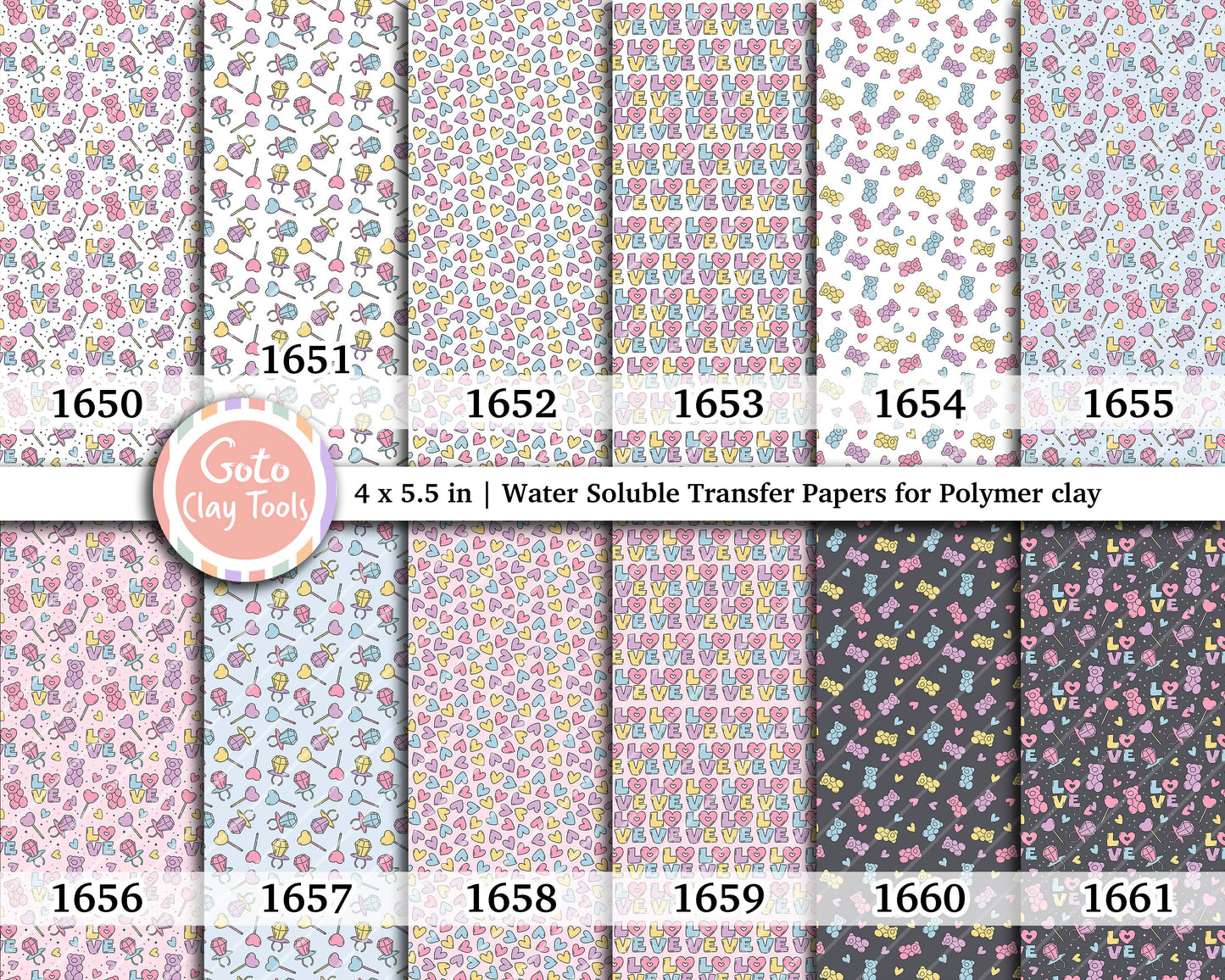 Valentine Water soluble Transfer paper for polymer clay, love teddy bear, love heart, polymer clay image transfers, magic transfer paper