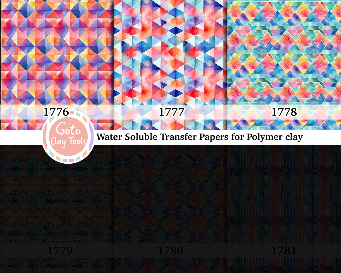 Water soluble Transfer paper for polymer clay, Watercolor geometrical pattern, polymer clay image transfers, magic transfer paper