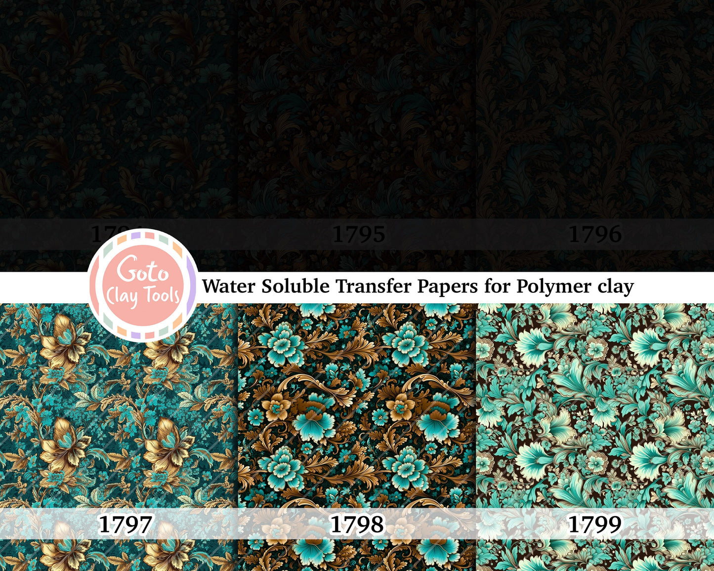 Water soluble Transfer paper for polymer clay, Ornamental floral pattern, polymer clay image transfers, magic transfer paper