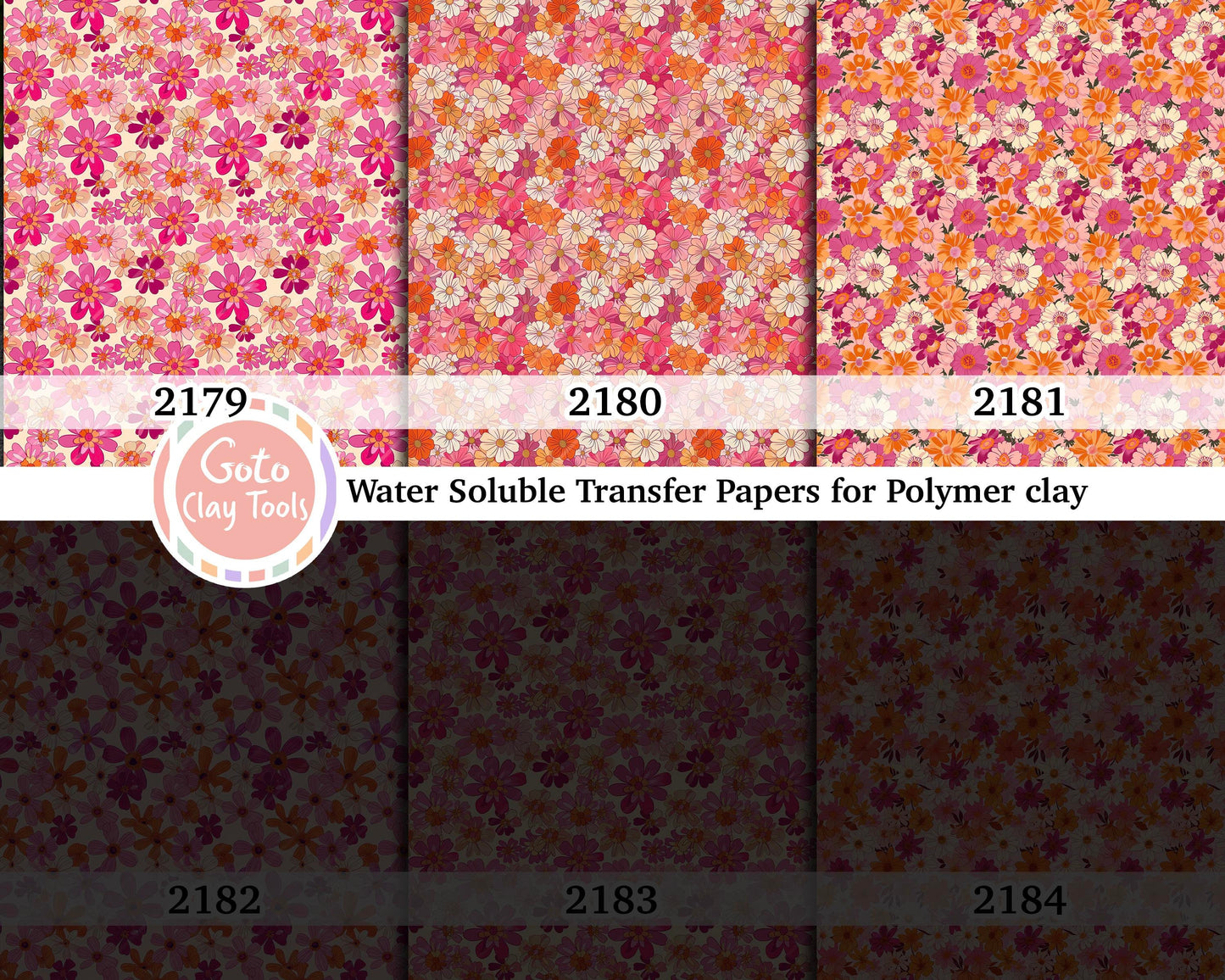 Water soluble Transfer paper for polymer clay, Orange and pink retro floral, polymer clay image transfers, magic transfer paper
