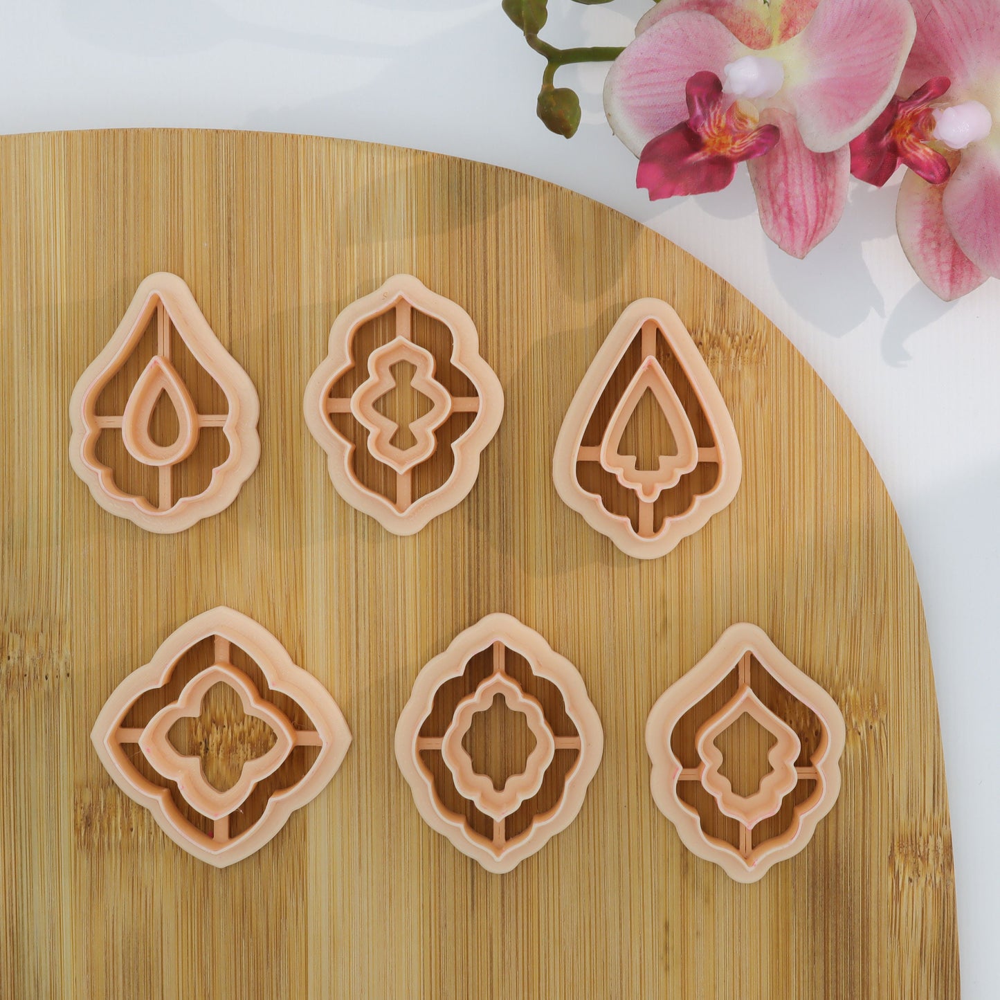 Retro Drop Dangle Earrings Shape in Hollow, Donut Leaves Clay Cutters for Polymer Clay Jewelry Earrings, SET OF 6, 38 mm, CTCMB-2