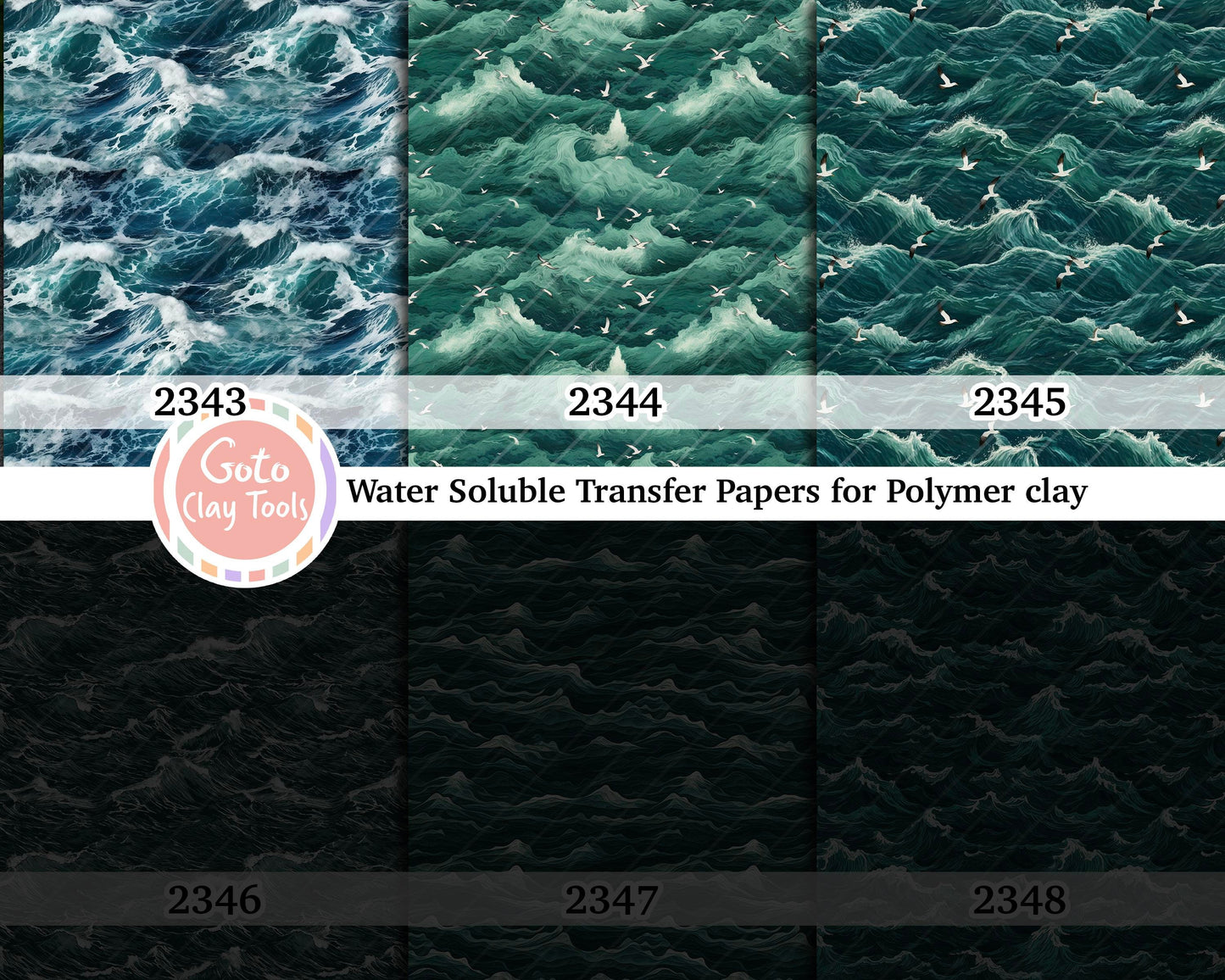 Water soluble Transfer paper for polymer clay, Green waves pattern, polymer clay image transfers, magic transfer paper