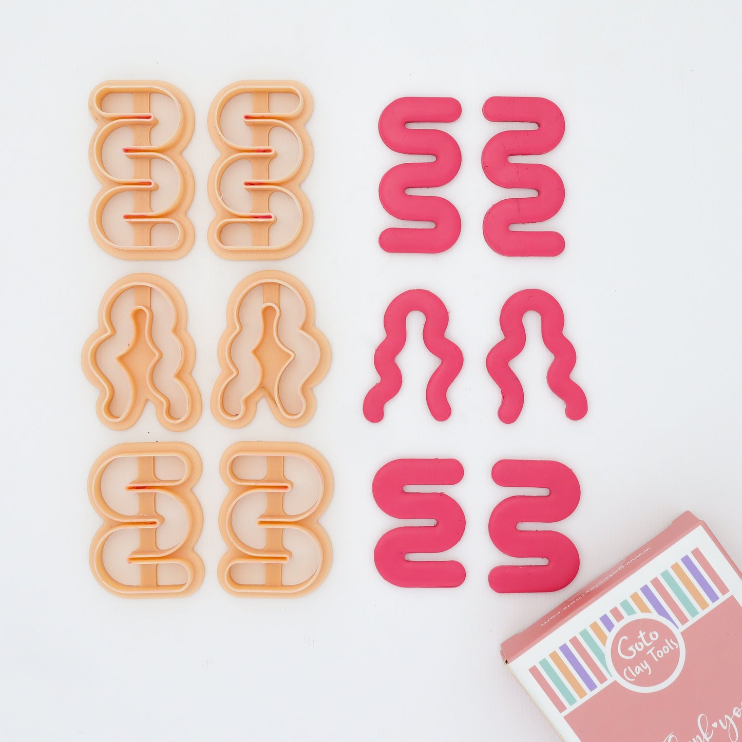 Organic Shape Curvy Clay Cutter, Polymer Clay Cutters for earring making, Set of 6 Cutters, 3 Mirrored Sets, 44 mm, CTCMB-3