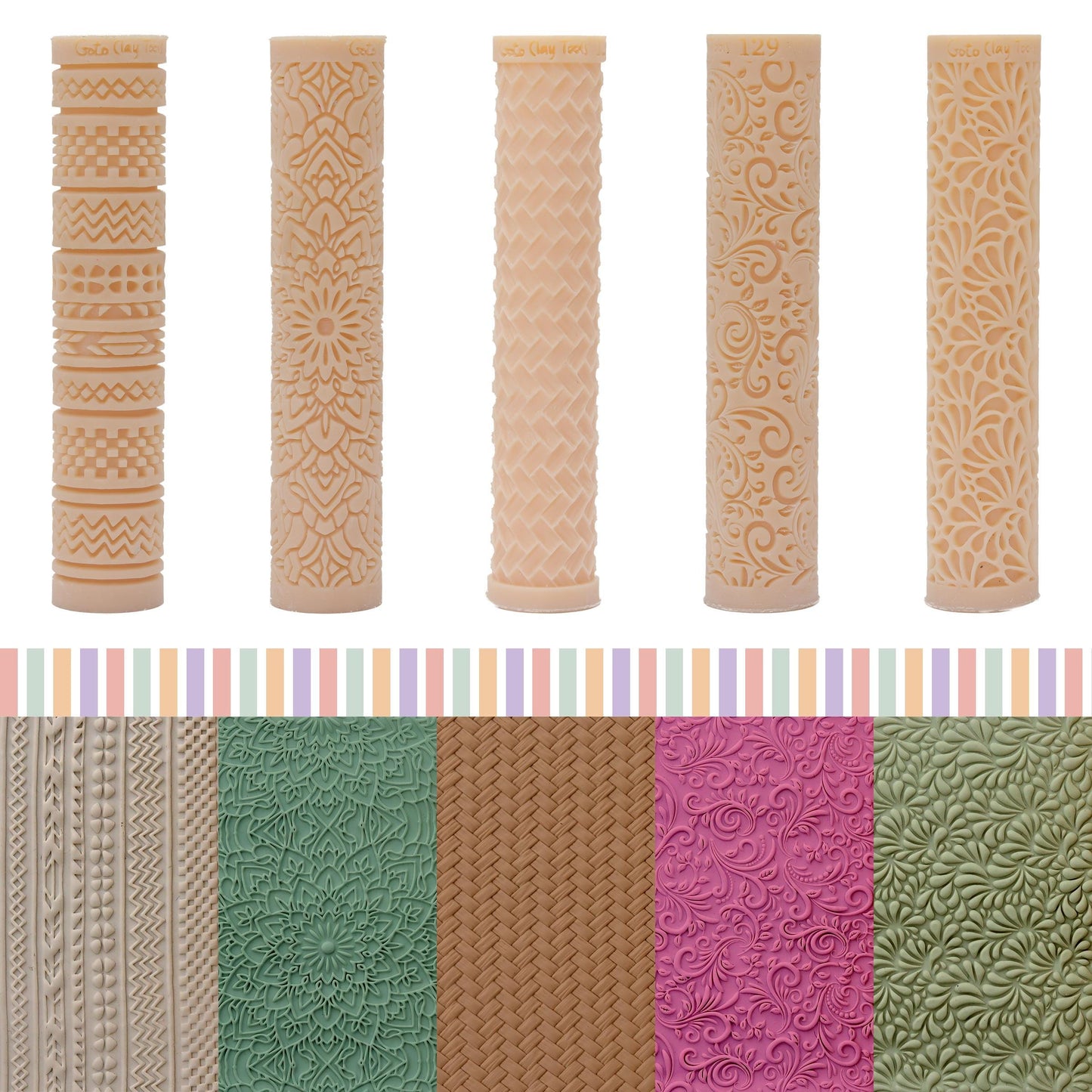 25% OFF Bundle of 5 Texture Rollers, Polymer Clay texture Rollers, Resin Rollers, Clay Texture for Earring making,