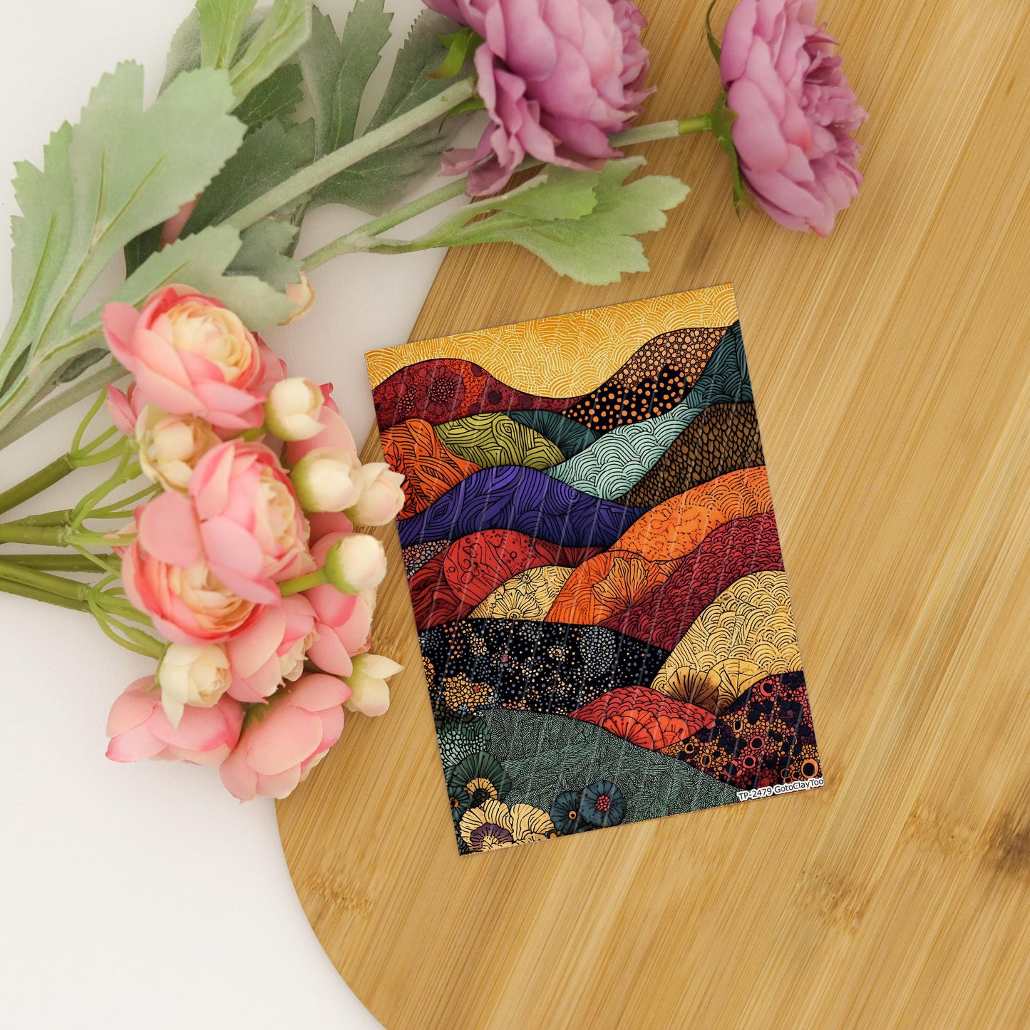 Earthy Zentangle Transfer Paper for Polymer Clay: Colorful waves (4x5.5 inches)