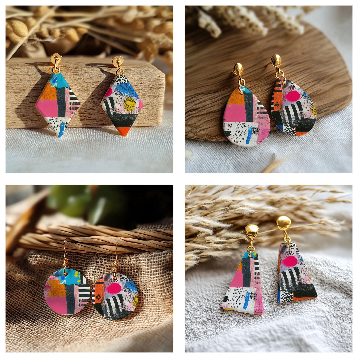 Colorful Collage Water soluble Transfer paper for polymer Clay Earring Making - 4x5.5 in #TP26-6