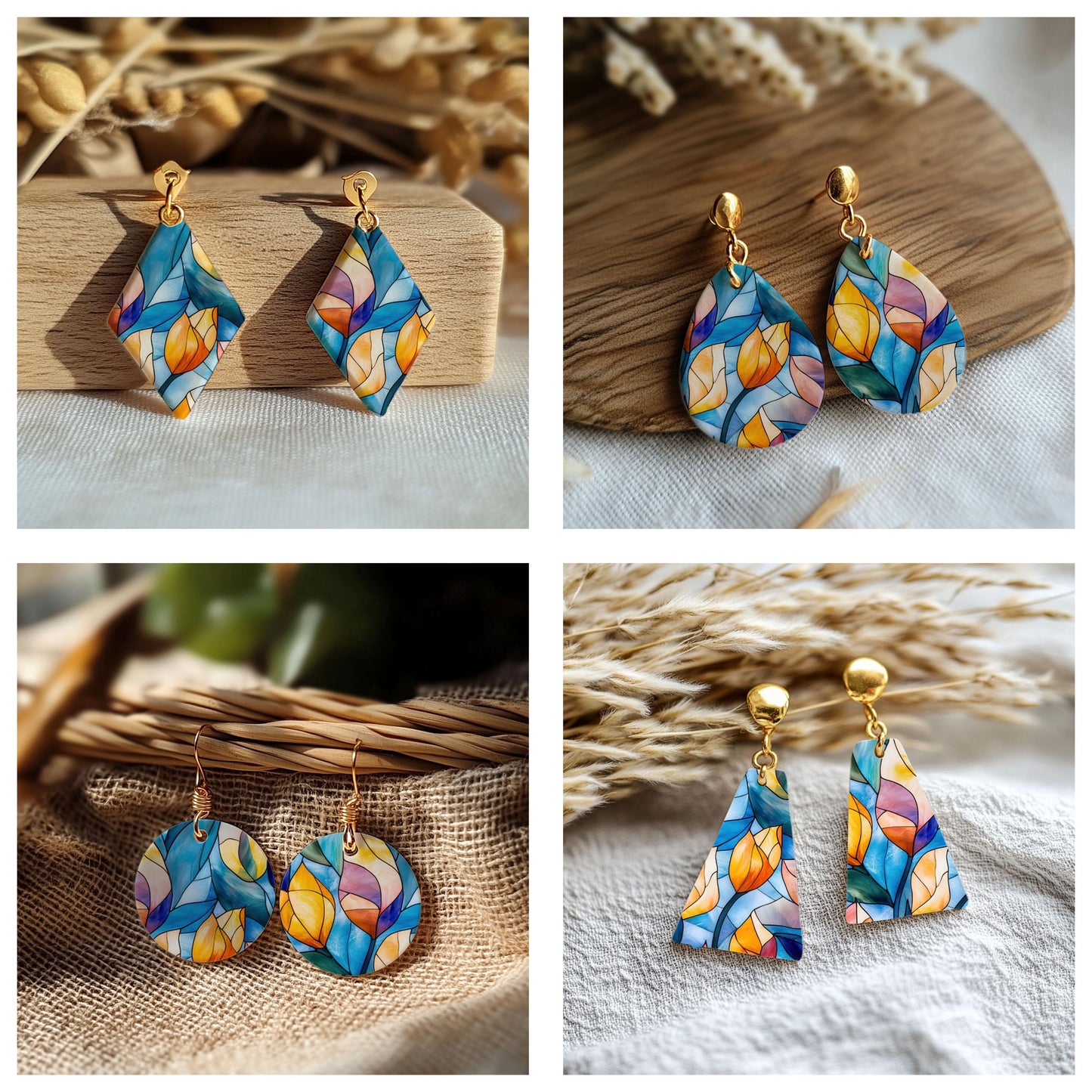 Stained Glass Tulips Transfer paper for polymer Clay Earring Making - Water Soluble Transfer Sheet 4x5.5 in #TP26-9