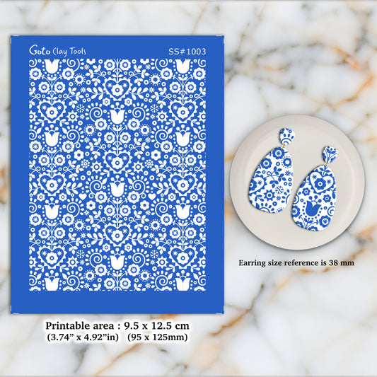 Scandinavian Valentine Silkscreen for Polymer Clay Earring making, Clay Stencils, Clay Earring Silkscreen, Polymer Clay Supplies  SS#1003