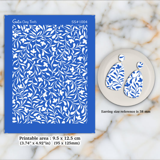 Leaves vine Silkscreen for Polymer Clay Earring making, Clay Stencils, Clay Earring Silkscreen, Polymer Clay Supplies  SS#1004